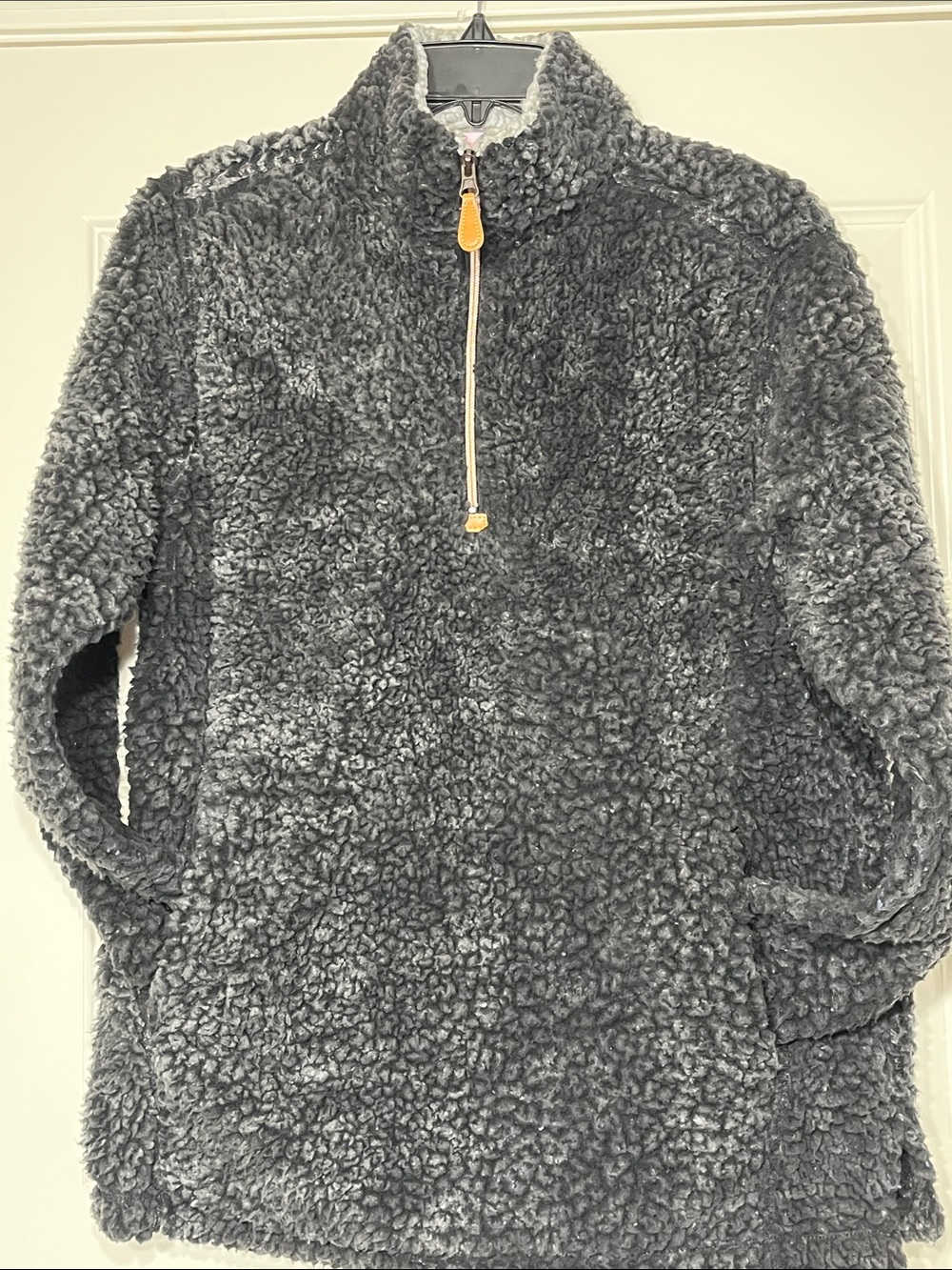Pink Lily Black Sherpa Fleece Quarter Zip Pullover Cozy Teddy Jacket Small #2